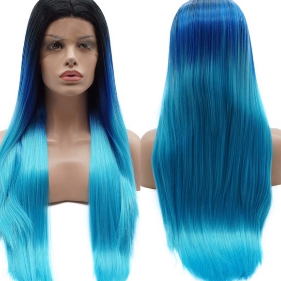 ??MERMAID 24” BLUE OMBRÉ GLUE-LESS LACEFRONT WIG main image 5